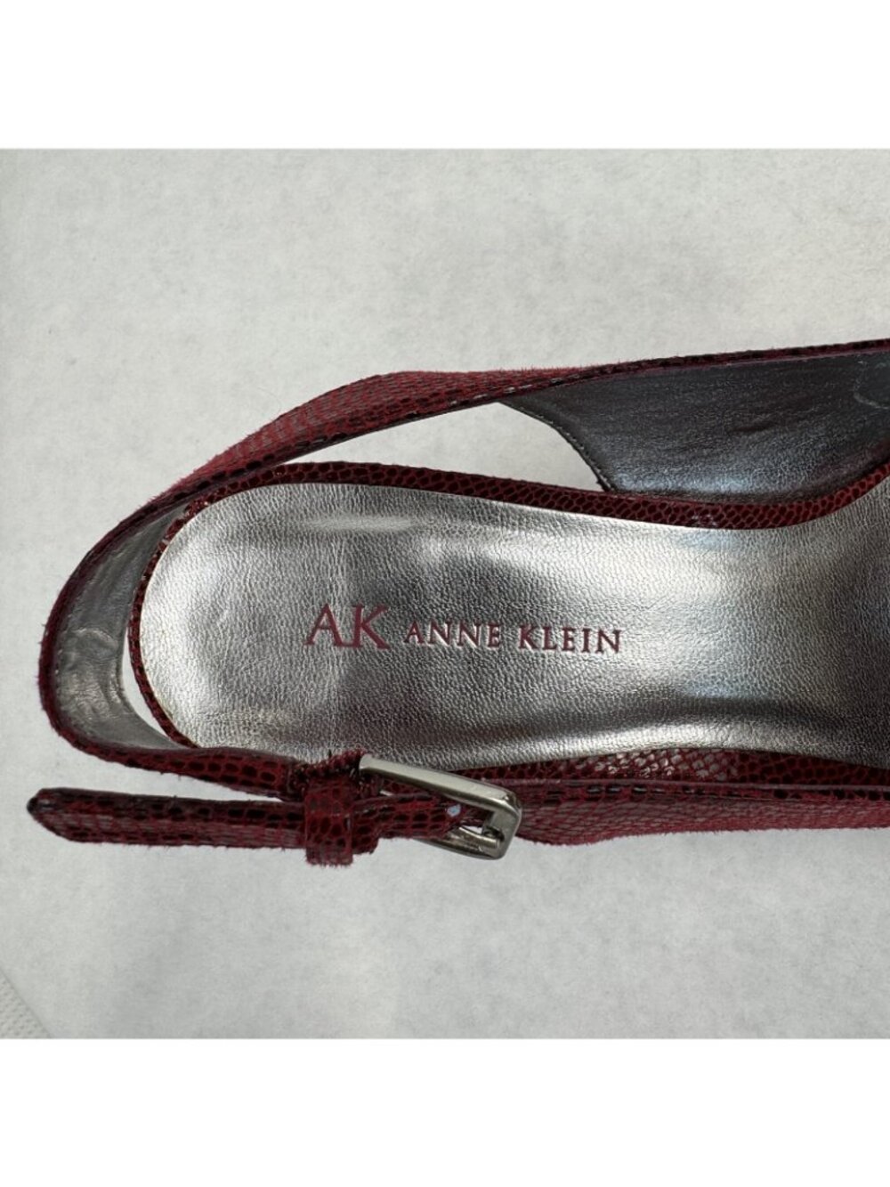 Anne Klein AK Sindri Slingback Heels Womens Size 9.5M Red Snakeskin Peep Toe - Picture 6 of 12
